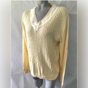 Elegant V-Neck Cable Knit Sweater - Soft Yellow